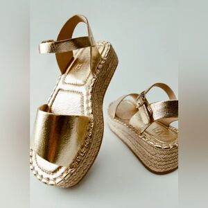 ZARA Metallic Gold Espadrille Wedges Size 35